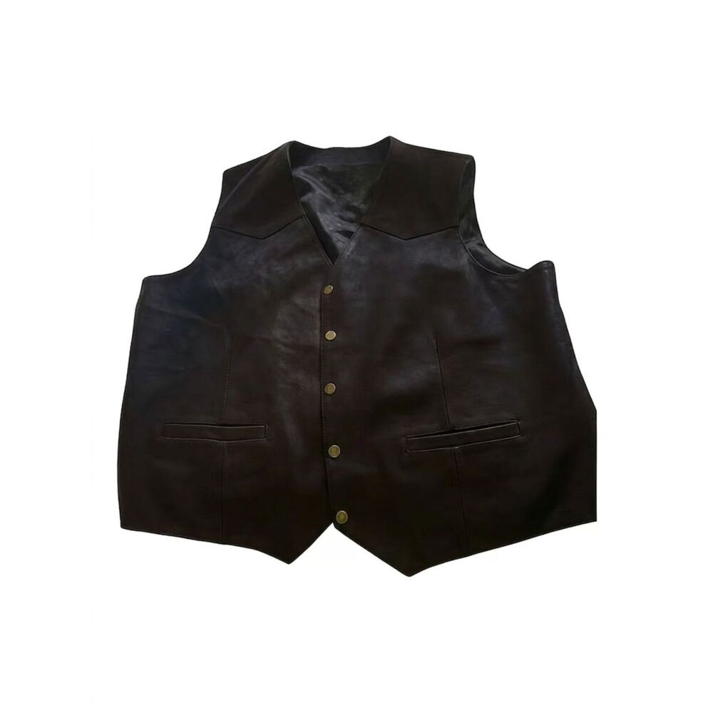 Vintage Black Western Style Faux Suede Snap Front Vest Goth Steampunk XXL
